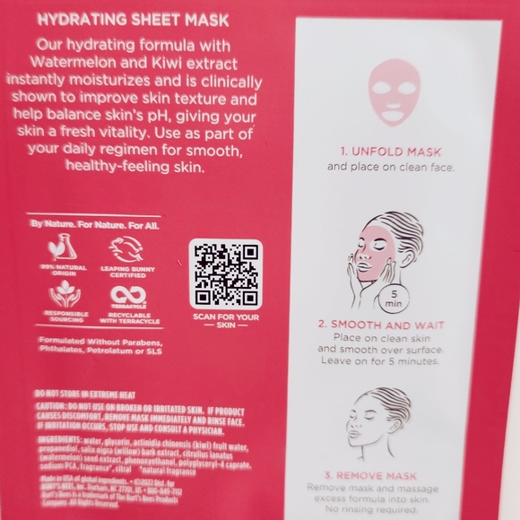 🍭7/$15 Burt's Bees Hydrating Sheet Mask with Watermelon - Picture 3 of 7